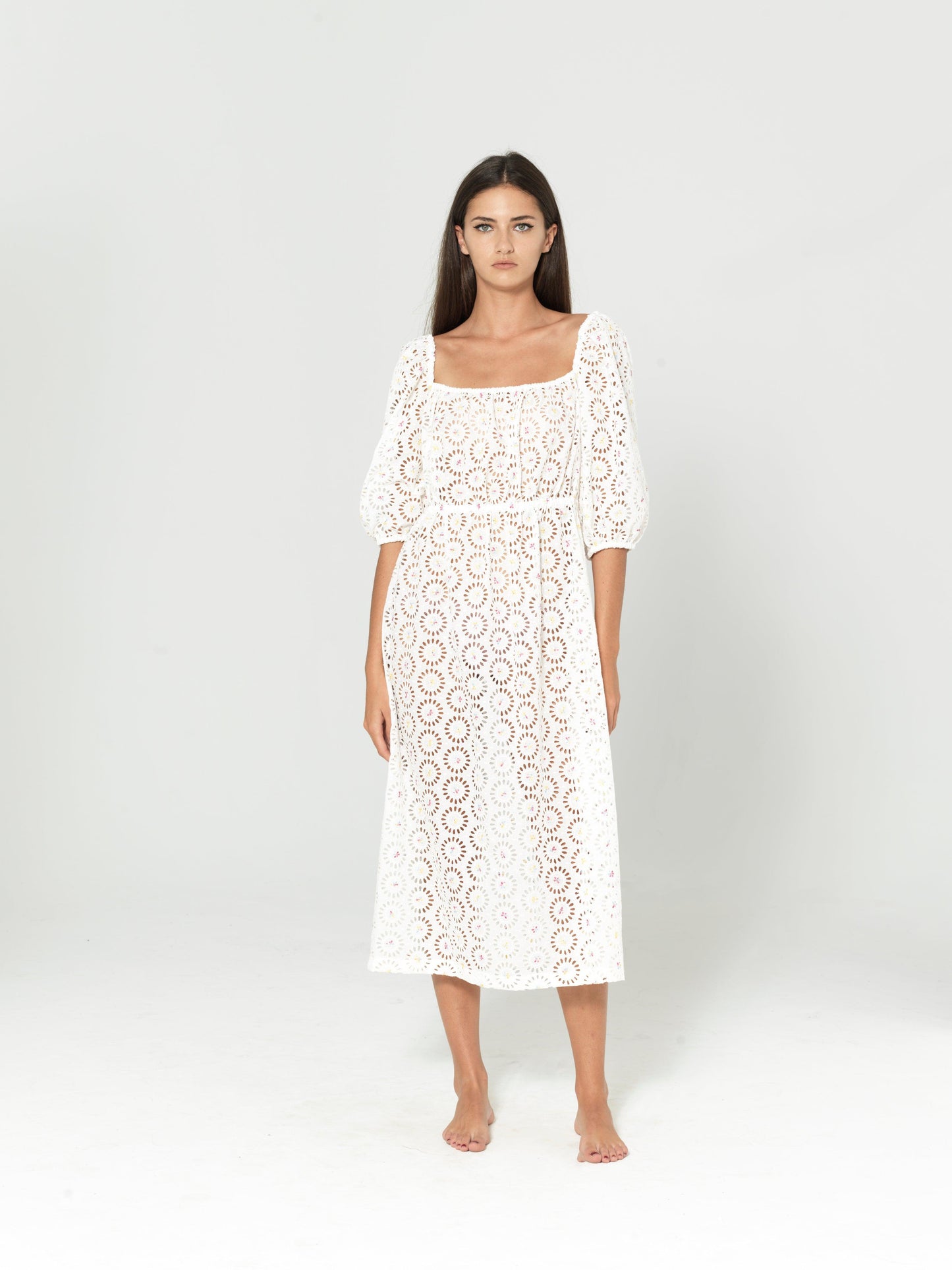 Cotton English Embroidery Shoulder Dress Paula